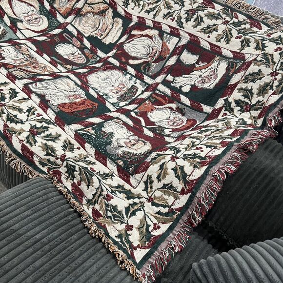 Goodwin Weavers Christmas 12 Santas Saint Nicholas Holiday Throw Blanket 68"x46" - Picture 5 of 12